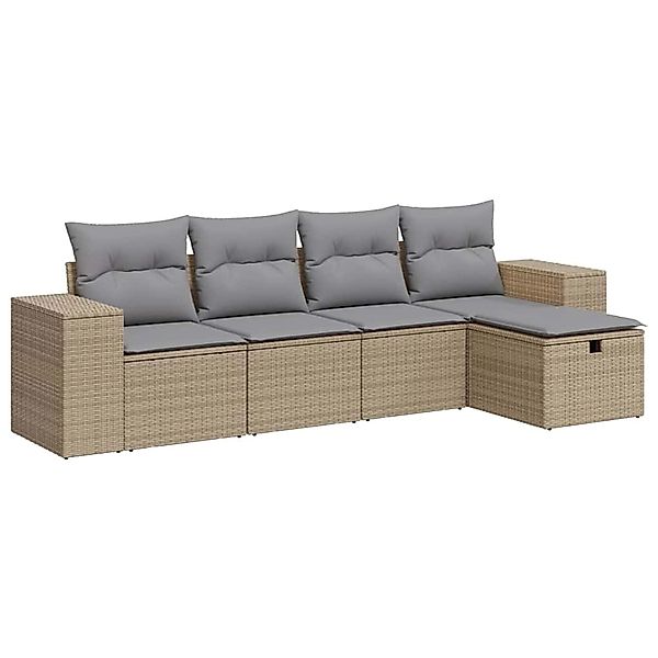 vidaXL 5-Tlg Garten-Sofagarnitur mit Kissen Beige Poly Rattan 3325665 günstig online kaufen