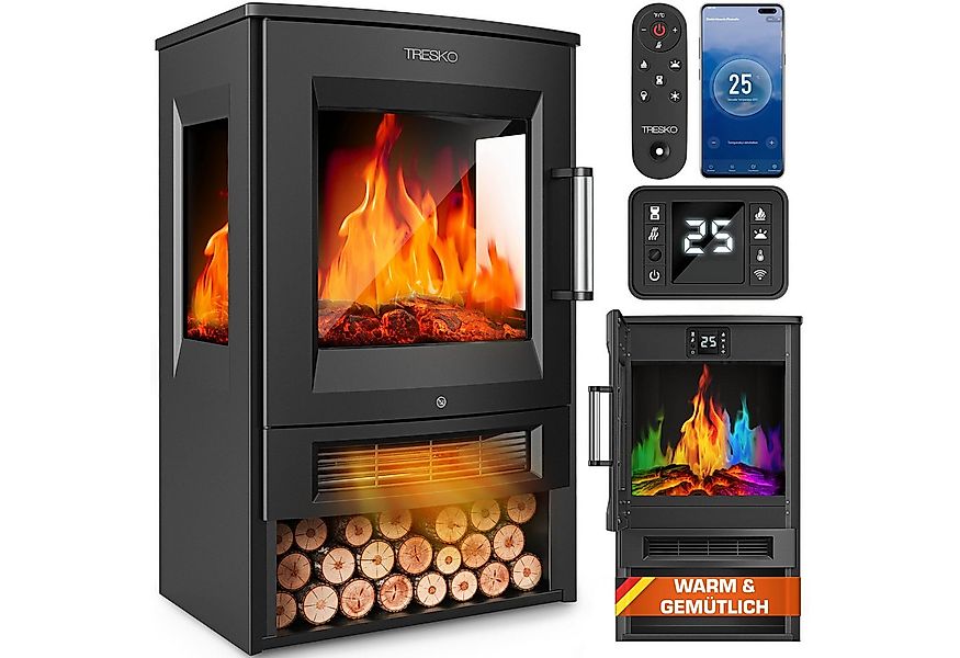 TRESKO Elektrokamin mit Heizung 1800W inkl. Fernbedienung & WiFi App Kaminf günstig online kaufen