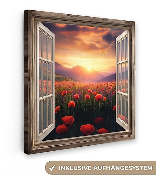 OneMillionCanvasses® Leinwandbild Fensterblick - Fenster - Mohnblumen - Blu günstig online kaufen