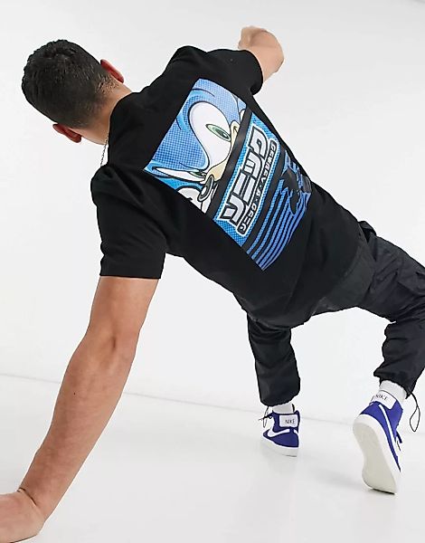 ASOS DESIGN – Sonic – T-Shirt in Schwarz mit Print vorne und hinten günstig online kaufen