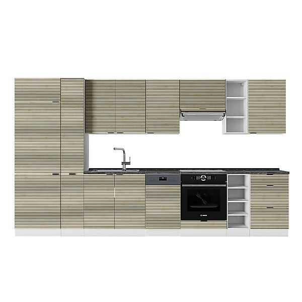 Vicco Fame-Line Küchenzeile Eiche Paneel/Weiß 355 cm AP Anthrazit ohne E-Ge günstig online kaufen