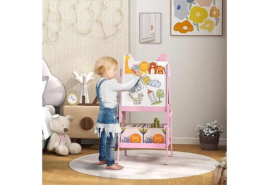 BlingBin Standtafel 2-in-1 Kindertafel mit Whiteboard, Kreidetafel, Aufbewa günstig online kaufen