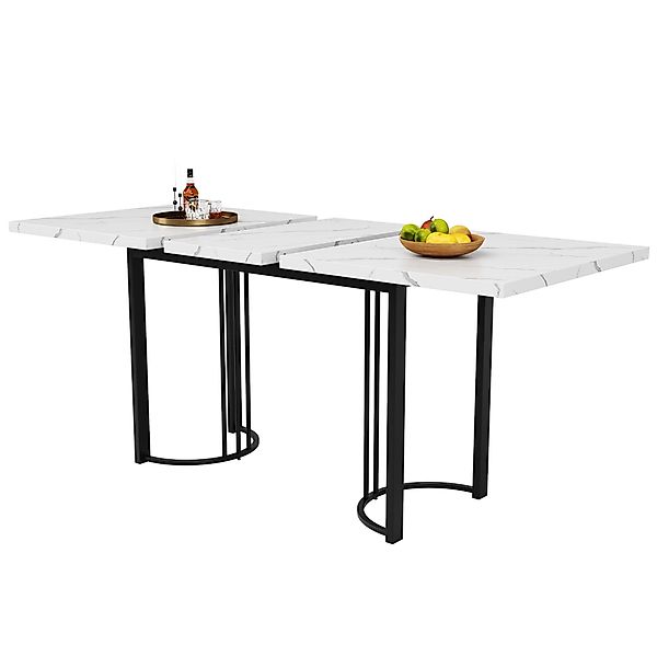 Ausziehbarer Esstisch mit Metallgestell, 140-179.5x80x75.5 cm, Weiß+Schwarz günstig online kaufen