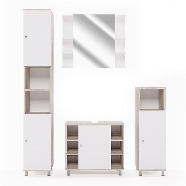 Vicco Badmöbel-Set Fynn, Sonoma/Weiß, 4 Teile, günstig online kaufen