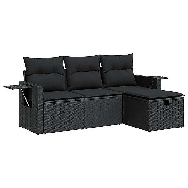 vidaXL 4-Tlg Garten-Sofagarnitur mit Kissen Schwarz Poly Rattan 3325451 günstig online kaufen