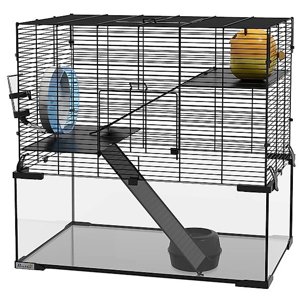 PawHut Hamsterkäfig, Nagerkäfig, 3 Ebenen mit Laufrad, Rampen, Häuschen, Tr günstig online kaufen