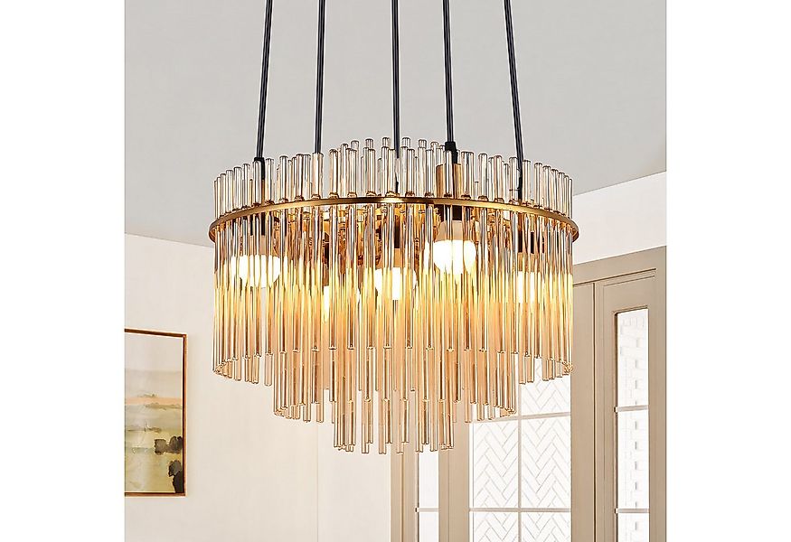 Nettlife Pendelleuchte Retro Gold/Schwarz 5-flammiger Kronleuchter Hängeleu günstig online kaufen