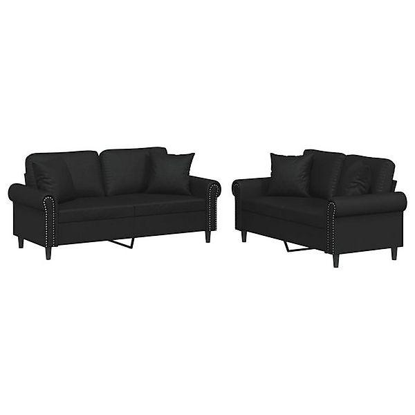 vidaXL Sofa 2-tlg. Sofagarnitur mit Kissen Schwarz Kunstleder günstig online kaufen