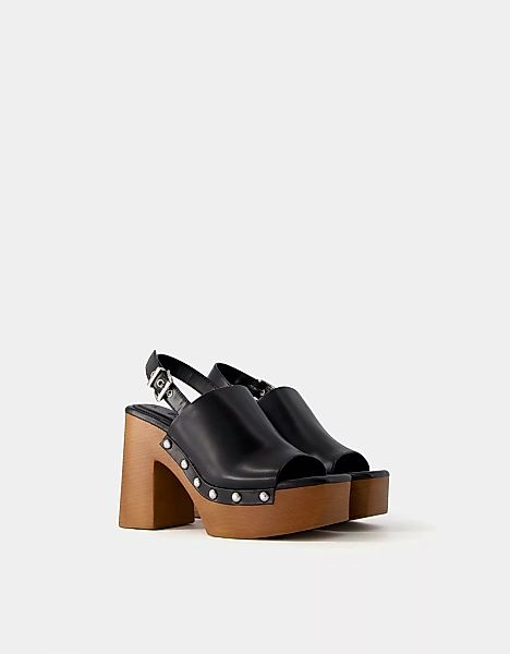 Bershka Plateau-Absatzsandalen Mit Nieten Damen 39 Schwarz günstig online kaufen