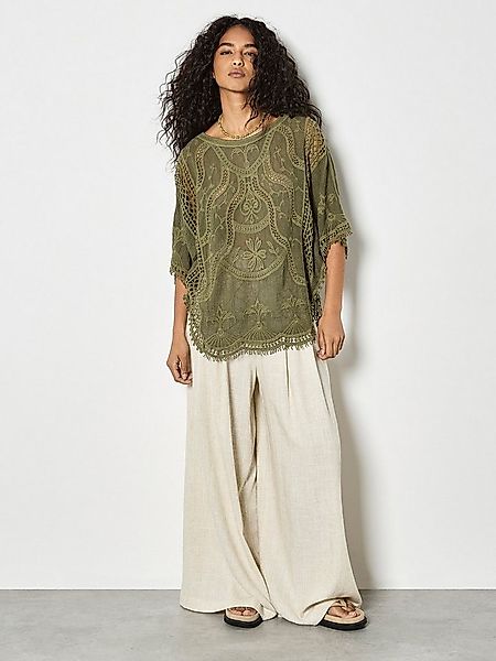 Apricot Spitzenshirt Top aus Baumwollmischung mit Häkelstickerei Spitzenmus günstig online kaufen