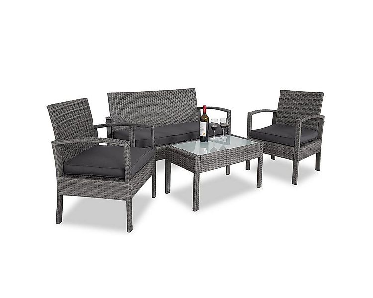 Casaria Balkonset, 4 Personen Wetterfest 7 teilig Polyrattan 2x Sessel Gart günstig online kaufen