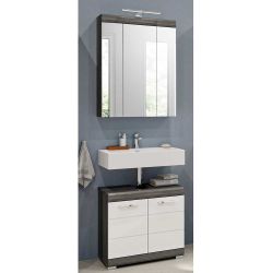 Gästetoilette Möbel in Weiß Hochglanz Holzoptik Rauchgrau (zweiteilig) günstig online kaufen