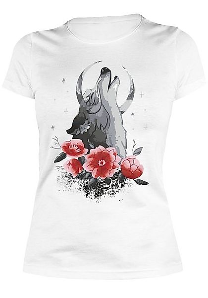 Art & Detail Shirt T-Shirt Wolf Midnight Howl mit Blumen Damen Shirt Girlie günstig online kaufen