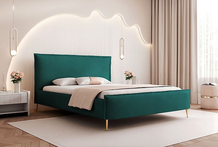 Goldstoff Polsterbett Modernes Bett "ETERNIA" mit hohen Beinen & praktische günstig online kaufen