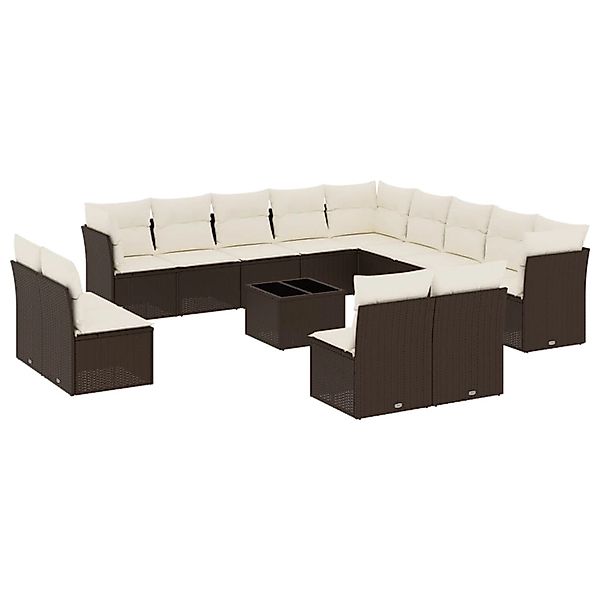 vidaXL 14-Tlg Garten-Sofagarnitur mit Kissen Braun Poly Rattan 3218503 günstig online kaufen