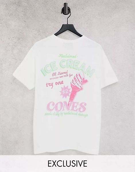 Reclaimed Vintage Inspired – T-Shirt in Weiß aus Pikee mit „Ice Cream“-Prin günstig online kaufen