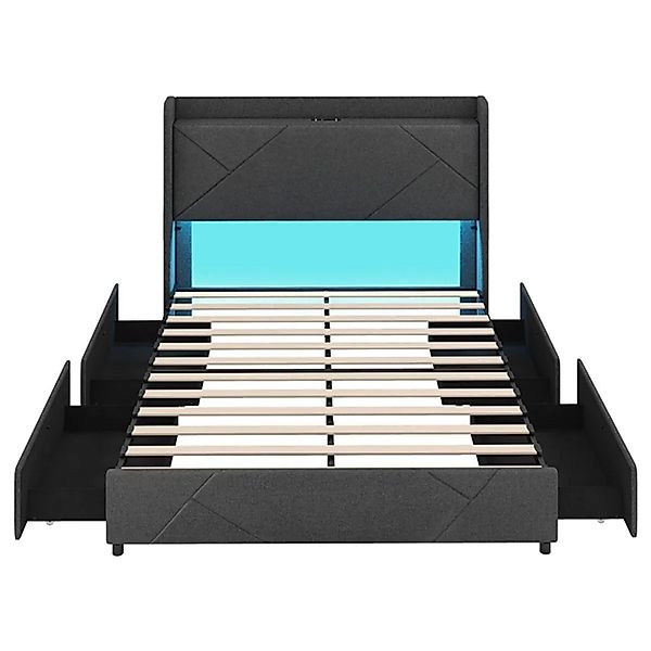 Costway Doppelbettgestell mit Led-Leuchten Plattformbett 200 x 160 cm günstig online kaufen