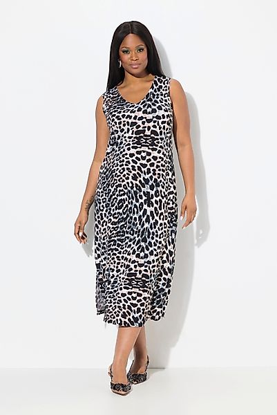 Ulla Popken Jerseykleid Midi-Slinkykleid Leo-Design V-Ausschnitt günstig online kaufen