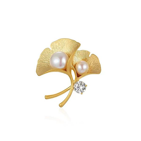 RWEUOQ Brosche Mattgoldene Ginkgo-Blätter-Brosche mit Perlen günstig online kaufen