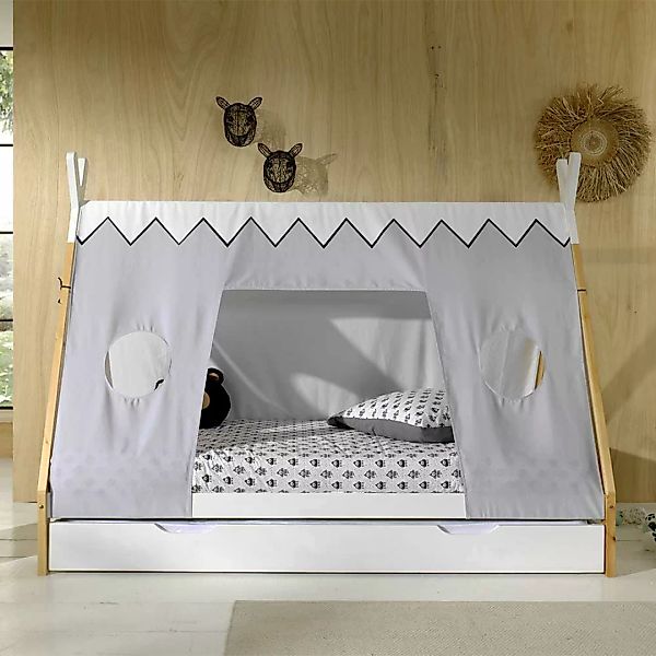 Kinder Zeltbett mit Vorhang Weiß & Kieferfarben günstig online kaufen