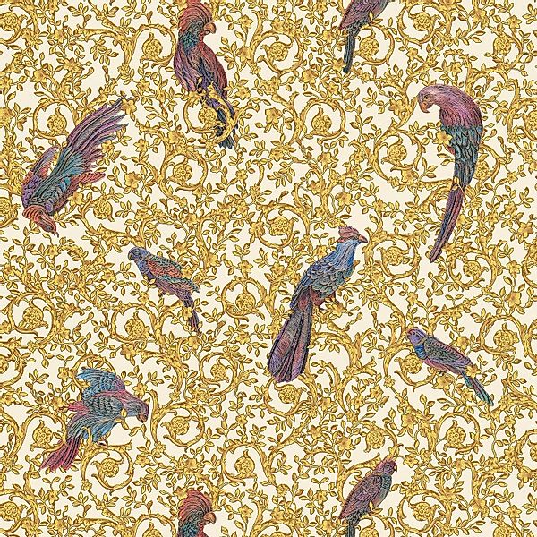 PROFHOME 370532-GU Luxus Tapete Vogelmuster Gold Violett Creme 7,035 m2 0,7 günstig online kaufen