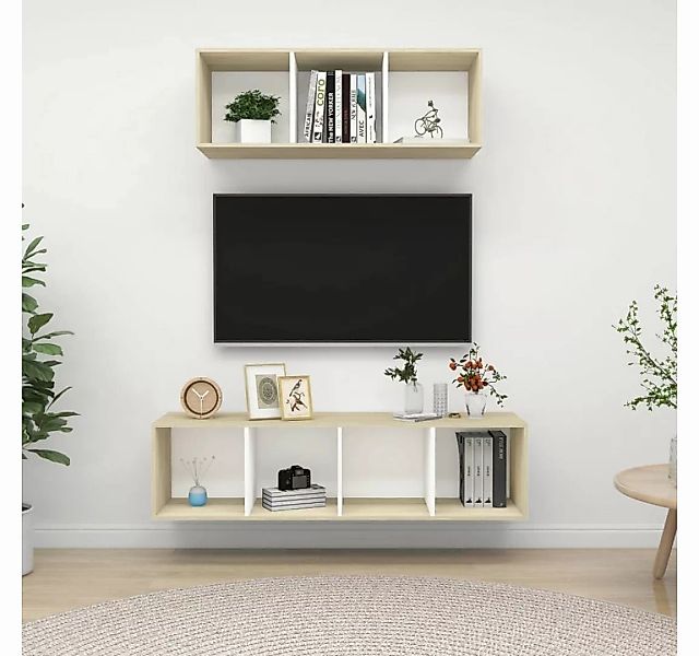 vidaXL Kleiderschrank 2-tlg TV-Schrank-Set Weiß Sonoma-Eiche Spanplatte günstig online kaufen