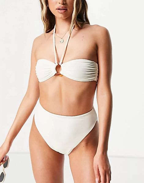 ASOS DESIGN – Samt-Bikiniunterteil in Elfenbein mit hohem Beinausschnitt-We günstig online kaufen