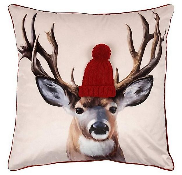 PAD Kissenhülle Kissenhülle Reindeer Hirsch mit Mütze Rot (50x50cm) günstig online kaufen
