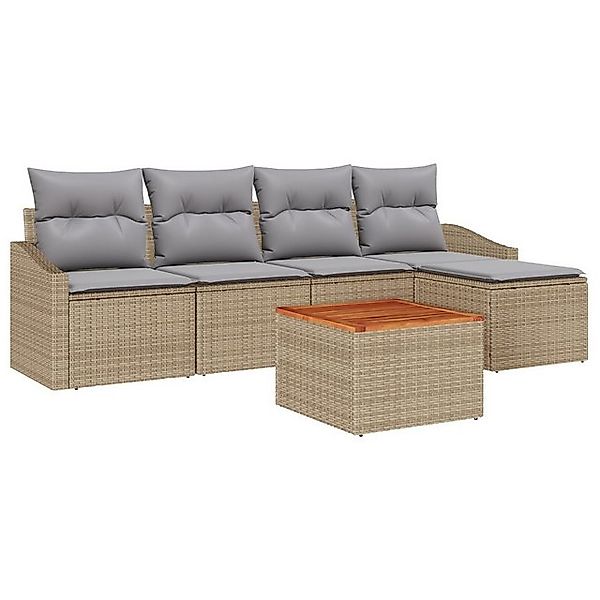 vidaXL Loungesofa 6-teiliges Garten Sofa Set mit Kissen Beige Poly Rattan n günstig online kaufen