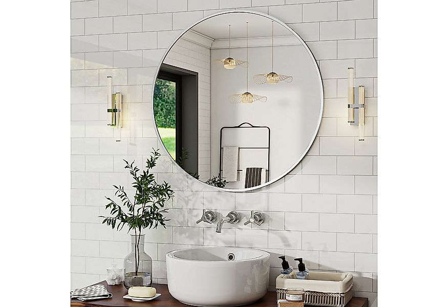 Koonmi Wandspiegel Silberner runder Badezimmerspiegel günstig online kaufen