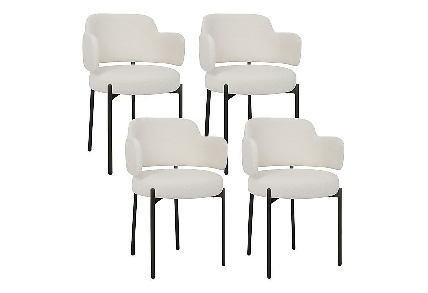 Puluomis Esszimmerstuhl Set mit gebogene Rücklehne und Armlehne, Boucle wei günstig online kaufen