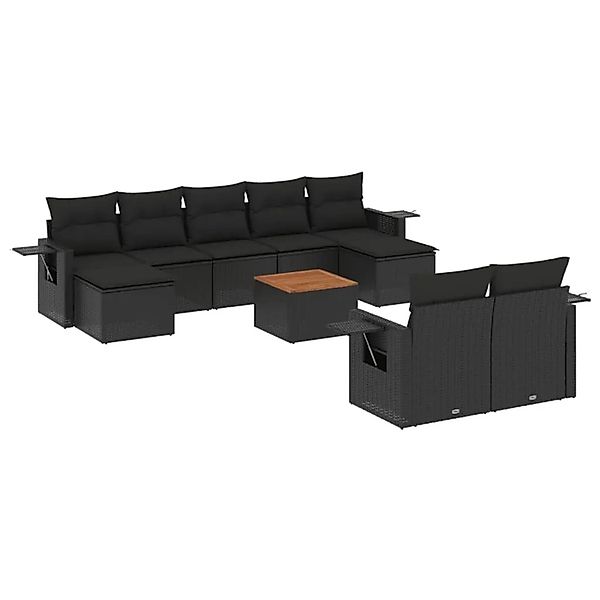 vidaXL 10-Tlg Garten-Sofagarnitur mit Kissen Schwarz Poly Rattan 3224774 günstig online kaufen