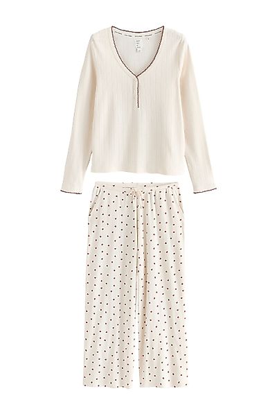 Next Pyjama Langarm-Schlafanzug mit Pointelle-Stickerei (2 günstig online kaufen