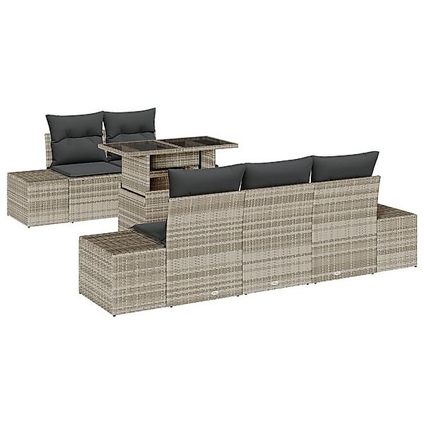 vidaXL Loungesofa 6-teiliges Garten-Sofa-Set mit Kissen in Hellgrau aus Pol günstig online kaufen