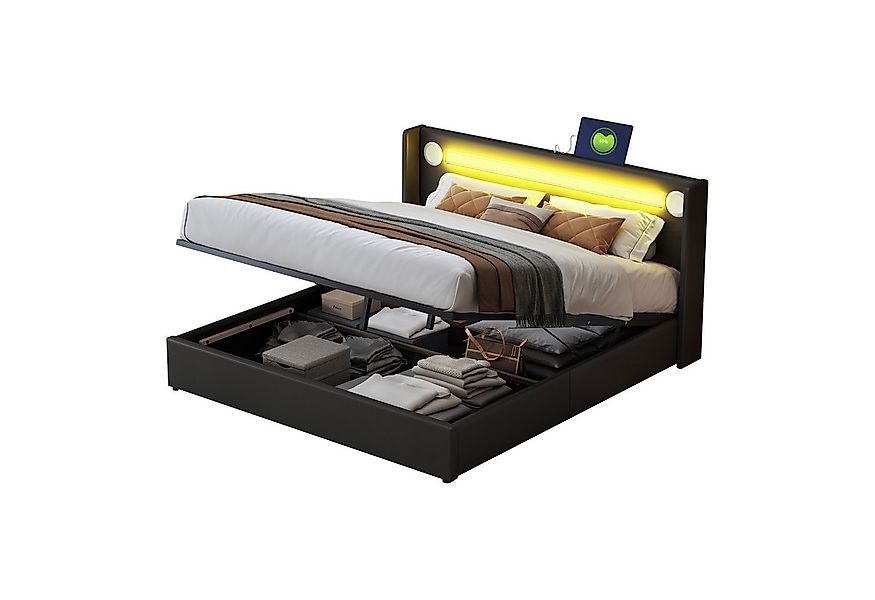Flieks Polsterbett, LED Beleuchtung/Bluetooth/USB-Aufladen Doppelbett 160x2 günstig online kaufen