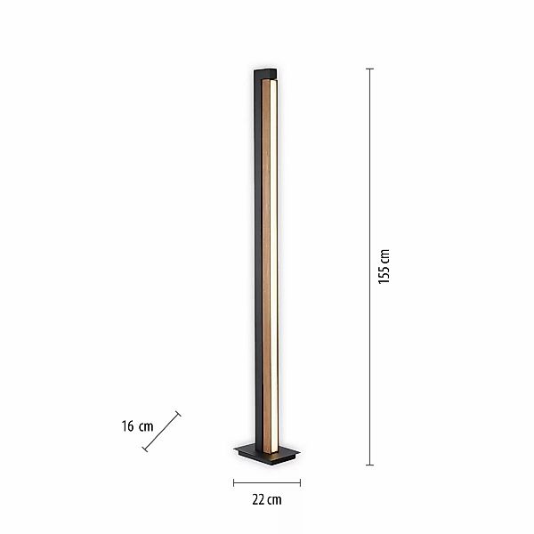 LED-Stehlampe PURE Lines, schwarz, Holz, Remote, 140 cm günstig online kaufen