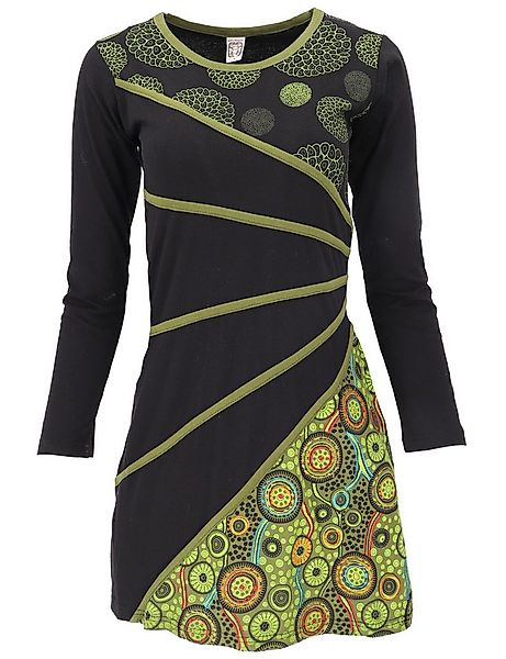 Guru-Shop Midikleid Hippie Minikleid Boho chic, Tunika - schwarz/grün alter günstig online kaufen