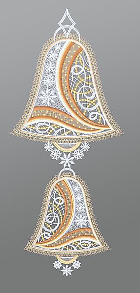 Plauener Spitze® Fensterbild Weihnachtsglocken mit Schneeflocken, günstig online kaufen