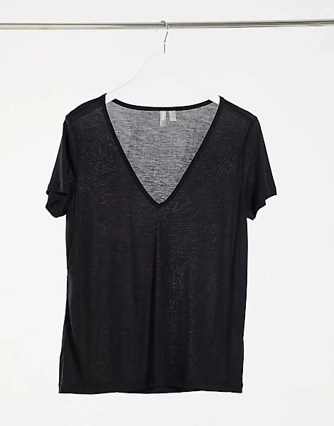 ASOS DESIGN – Legeres, schwarzes T-Shirt mit V-Ausschnitt günstig online kaufen