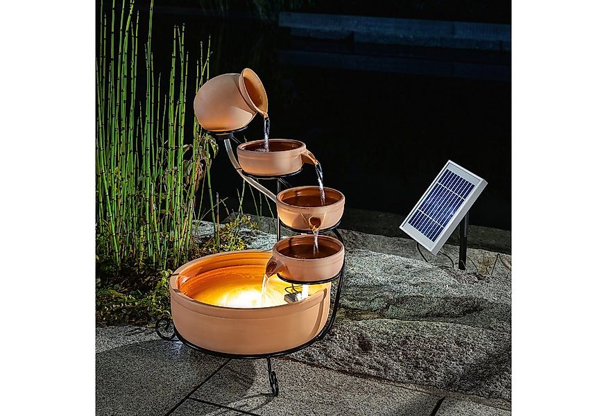 esotec Gartenbrunnen Solar Kaskadenbrunnen Lucca aus Keramik Akku + LED-Lic günstig online kaufen