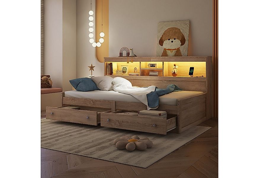 Flieks Kinderbett, LED Daybett Einzelbett 90x200cm mit Ladefunktion und 2 S günstig online kaufen