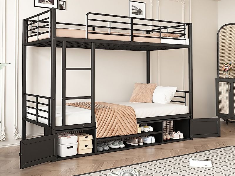 SeedWave Etagenbett Metall-Etagenbett mit Stauraum und Schuhregal, 90x200 c günstig online kaufen