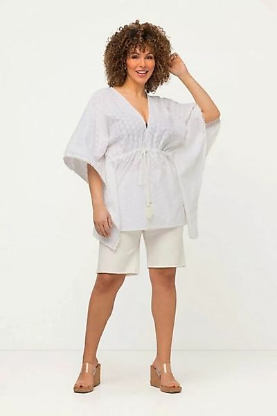 Ulla Popken Tunika Kimono-Bluse Lochspitze Oversized 3/4-Arm Quasten günstig online kaufen