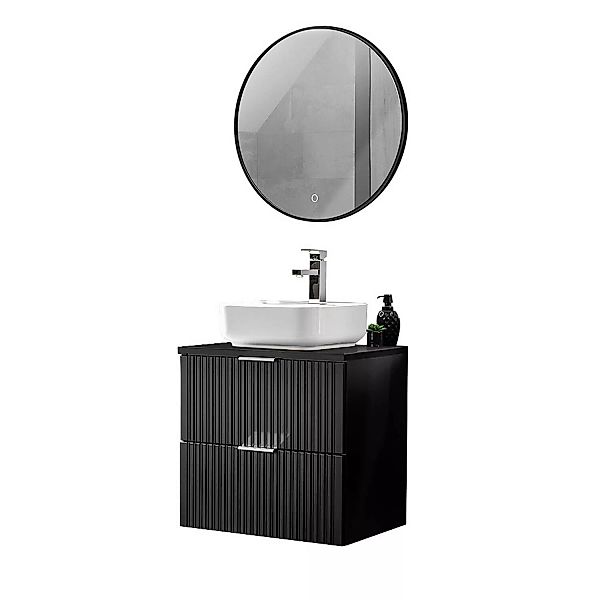 Waschplatz Set, 61cm breit, mit Aufsatzwaschbecken aus Keramik, gerillte Fr günstig online kaufen