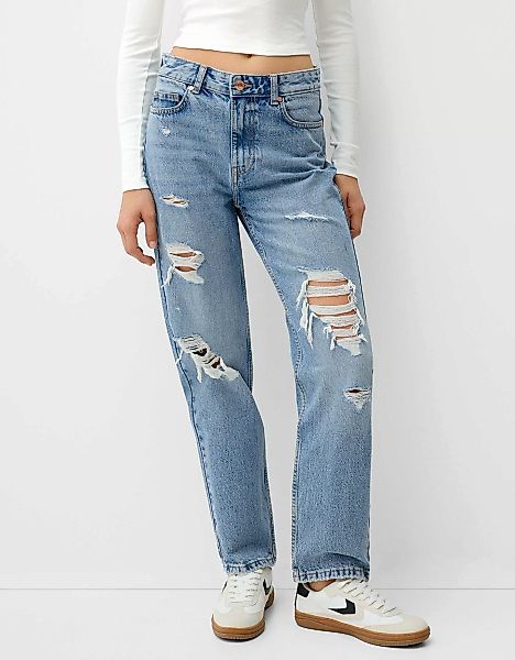 Bershka Cropped-Jeans Damen 38 Ausgewaschenes Blau günstig online kaufen