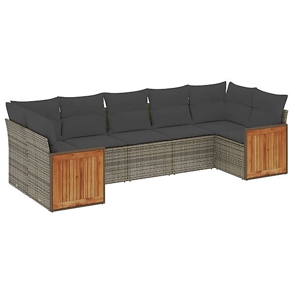 vidaXL 7-Tlg Garten-Sofagarnitur mit Kissen Grau Poly Rattan 3260352 günstig online kaufen