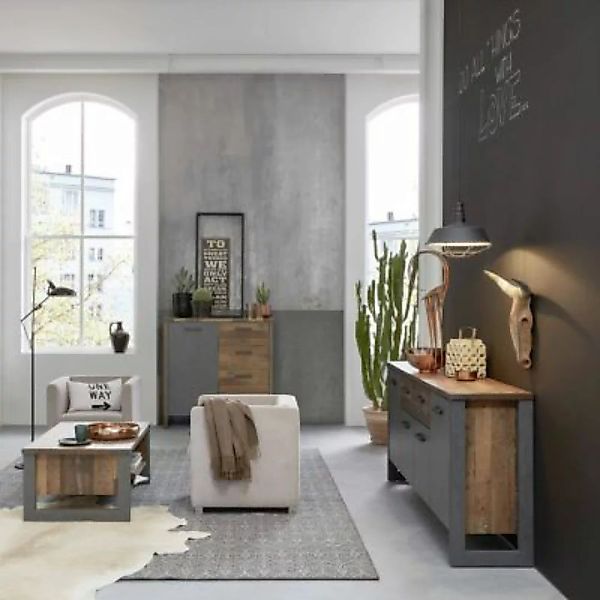 Lomadox Wohnzimmer Möbel Set Industrial Design PROVO-19 in Old Wood Nb. mit günstig online kaufen