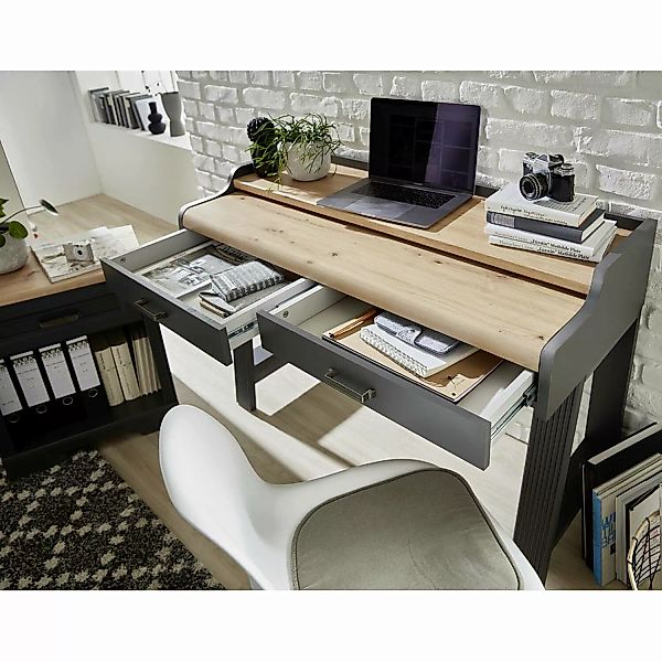 Lomadox Landhaus Schreibtisch Sekretär Büro JÜLICH-36 in Graphit mit Artisa günstig online kaufen