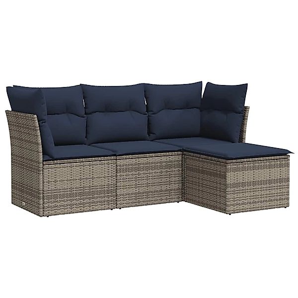 vidaXL 4-Tlg Garten-Sofagarnitur mit Kissen Grau Poly Rattan 3217541 günstig online kaufen