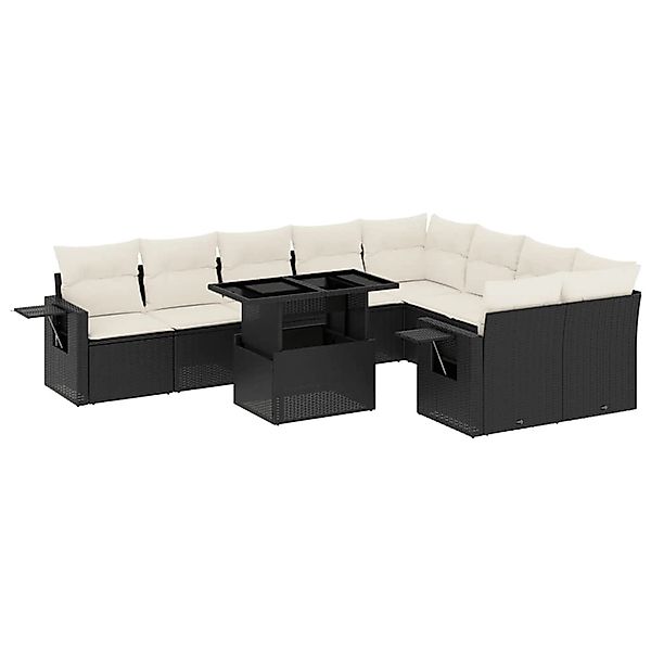 vidaXL 10-Tlg Garten-Sofagarnitur mit Kissen Schwarz Poly Rattan 3268126 günstig online kaufen